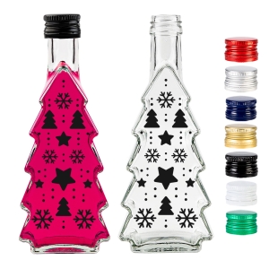 5x Butelka Choinka 250 ml z NADRUKIEM ŚWIĄTECZNYM GWIAZDKI na nalewki, syrop, likier - OUTLET LIKWIDACJA KOLEKCJI