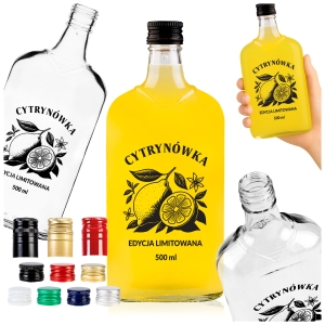 Zestaw 40 sztuk - Butelka PŁASKA 500 ml z nadrukiem CYTRYNÓWKA na nalewki, wódkę 