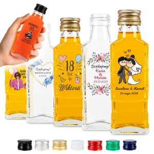 50x butelka MOSKWA 100ml z personalizowanymi naklejkami na nalewki, wódkę, bimber, wesele, prezent