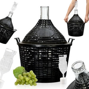 Balon szklany 15L w koszu na wino + korek + rurka fermentacyjna