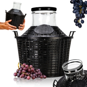 Balon szklany 10L w koszu na wino - szeroki otwór