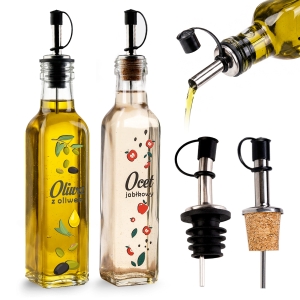 Butelka MARASCA 250 ml na oliwę ocet z naklejką z napisem Oliwa / Ocet i z nalewakiem metalowym 