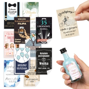 10x etykiety 33 x 55 mm samoprzylepne naklejki na wesele, ślub, panieński, kawalerski, urodziny