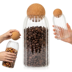 Pojemnik szklany ryflowany 870 ml do przechowywania żywności z korkową kulką