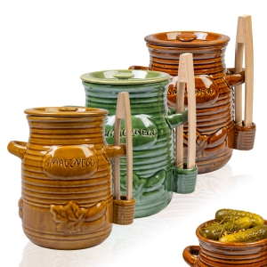 Kamionka pojemnik ceramiczny ryflowany 3,5 l ze szczypcami na ogórki, kiszonki, zakwasy