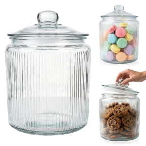Słoik szklany ryflowany 4L CIACHO ze szklaną pokrywką - na słodycze, płatki, makaron