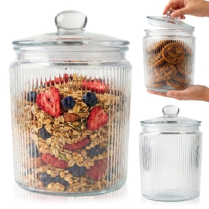 Słoik szklany ryflowany 2L CIACHO ze szklaną pokrywką - na słodycze, kawę, kapsułki