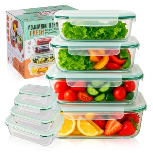 Zestaw 4 sztuki - Hermetyczne pojemniki szklane prostokątne do przechowywania żywności