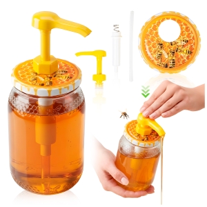 Słoik szklany 900ml z plastrem miodu z dozownikiem, pompką do miodu, syropu, sosu