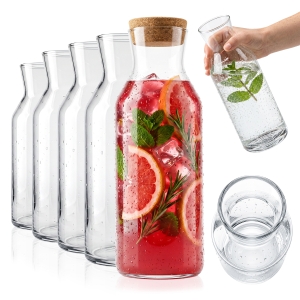 5x Karafka szklana Emma 1,2 L 1200 ml z korkiem na wodę, lemoniadę, soki, napoje