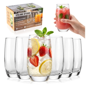 6x szklanki wysokie gładkie 370 ml do drinków, napojów, soku, wody, na napoje, drinki