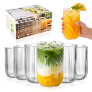6x szklanki ryflowane 420 ml do drinków, napojów, soku, wody, na napoje, drinki