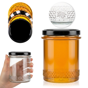 Słoik szklany 400 ml Prosty z rantem MIÓD na przetwory, miód, dżemy, pyłek pszczeli + GRATIS