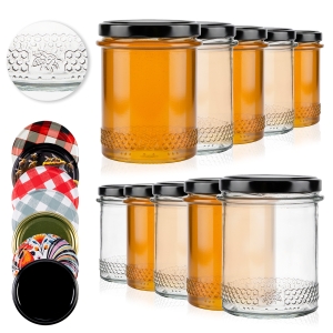 20x Słoiki szklane 400 ml Prosty z rantem MIÓD na przetwory, miód, dżemy, pyłek pszczeli + GRATIS