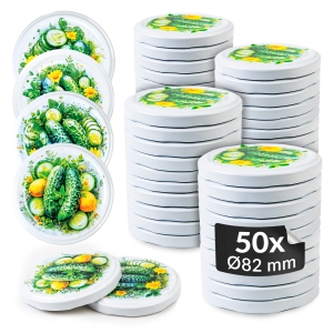 50x zakrętka wieczko OGÓRKI AKWARELA MIX fi 82 mm na słoiki, słoje