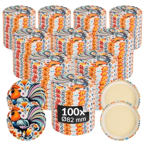 100x zakrętka, wieczko Folk fi 82 mm na słoiki, słoje