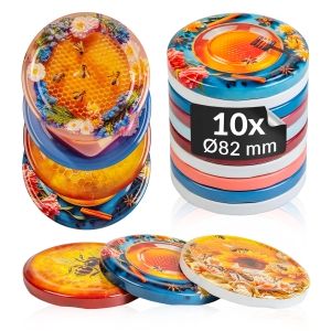Zestaw 10 sztuk - ZAKRĘTKI HONEY fi 82 mm MIÓD MIX wieczka na słoik, słoiki, słoje