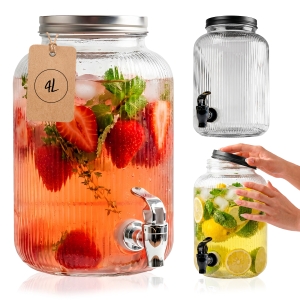 Słój szklany 4L ryflowany z kranikiem na lemoniadę, wodę, sok, drinki 