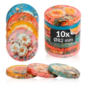 Zestaw 10 sztuk - ZAKRĘTKI KWIATY fi 82 mm wieczka na słoik, słoiki, słoje