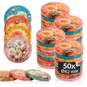 50 sztuk - ZAKRĘTKI KWIATY fi 82 mm wieczka na słoik, słoiki, słoje