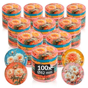 100x ZAKRĘTKI KWIATY fi 82 mm wieczka na słoik, słoiki, słoje