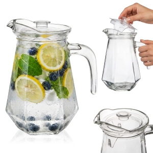 Szklany dzbanek 1,2 L na wodę , soki, lemoniadę z uchem i plastikową pokrywką