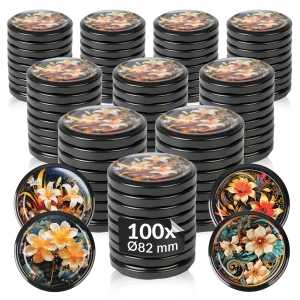 100x zakrętka wieczko KWIATY ZŁOTE MIX fi 82 mm na słoiki, słoje