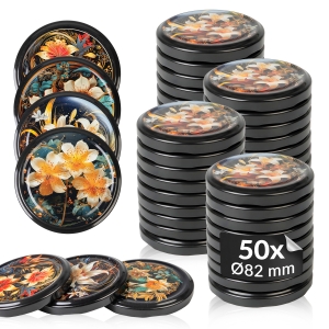 50x zakrętka wieczko KWIATY ZŁOTE MIX fi 82 mm na słoiki, słoje