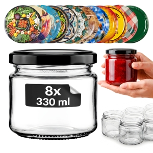 8x słoik szklany 330ml na przetwory, dżem, konfitury, miód, grzyby + GRATIS