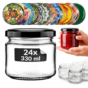 24x słoik szklany 330ml na przetwory, dżem, konfitury, miód, grzyby + GRATIS