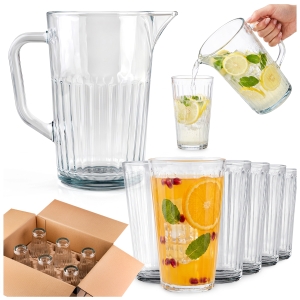 1x dzbanek ryflowany Arvid 1l + 6x szklanki ryflowane 360ml - Zestaw do soków, drinków, napojów