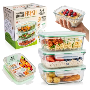 3x Szklane pojemniki 630 ml LUNCHBOX hermetyczne  do przechowywania żywności