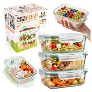 3x szklane pojemniki LUNCHBOX 1 L hermetyczne  do przechowywania żywności