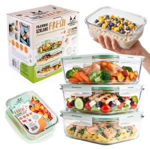 3x szklane pojemniki LUNCHBOX 1,5 L hermetyczne do przechowywania żywności