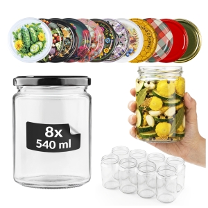 8x słoik szklany 540ml na przetwory, dżemy, miód, powidła + GRATIS