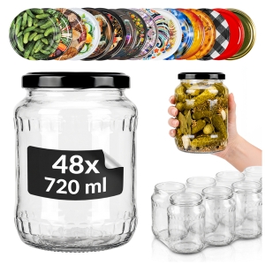 48x słoik szklany 720ml na przetwory, miód, ogórki, dżemy, grzyby + GRATIS!
