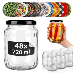 48x słoik szklany 720ml na przetwory, miód, ogórki, dżemy, grzyby + GRATIS!