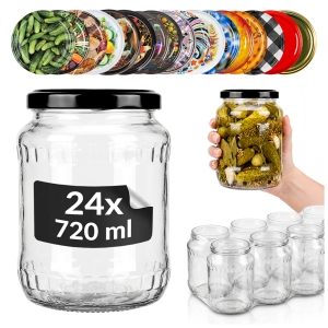 24x słoik szklany 720ml na przetwory, ogórki, miód, dżemy, grzyby + GRATIS!