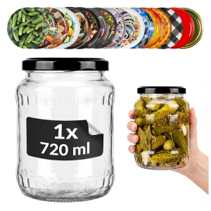 Słoik szklany 720 ml na przetwory, dżemy, miód, ogórki, grzyby + GRATIS!