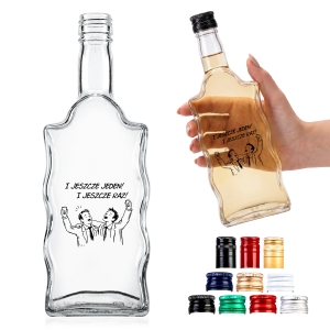 Butelka szklana Fala 500 ml z naklejką WESELE2 na wódkę weselną, nalewki, bimber, podziękowanie