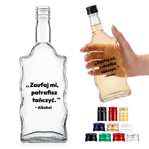 Butelka szklana Fala 500 ml z naklejką WESELE3 na wódkę weselną, nalewki, bimber, podziękowanie