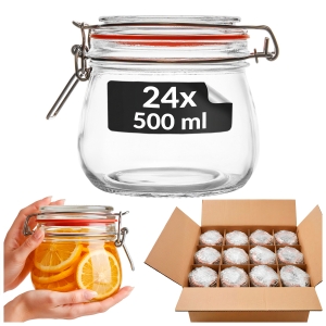 24x Słoik szklany 500 ml z zamknięciem mechanicznym WEK na owsiankę, przetwory, miód, produkty sypkie