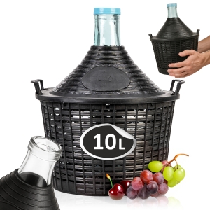 Balon szklany 10L w koszu na wino, nalewki, bimber