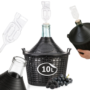 Balon szklany 10L w koszu + korek + rurka fermentacyjna na wino, nalewki, cydr
