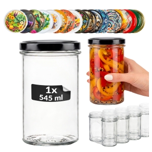 Słoik szklany 545 ml Prosty z rantem na grzyby, przetwory, dżemy, mięso + GRATIS