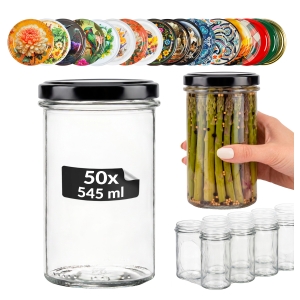 50x Słoiki szklane 545 ml Prosty z rantem na grzyby, przetwory, dżemy, mięso + GRATIS