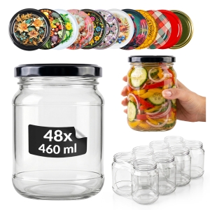 48x Słoiki szklane 460 ml na przetwory, ogórki, dżem, miód + GRATIS