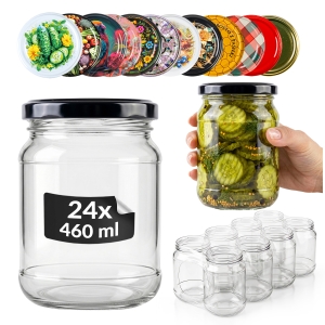 24x Słoiki szklane 460 ml na przetwory, ogórki, dżem, miód + GRATIS
