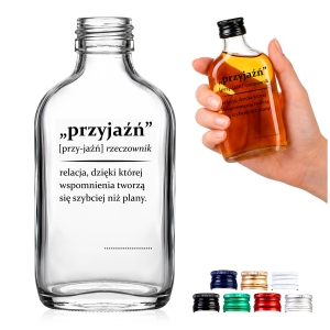 Butelka Piersiówka 100ml z naklejką DEFINICJA PRZYJAŹŃ na wódkę, prezent, wesele