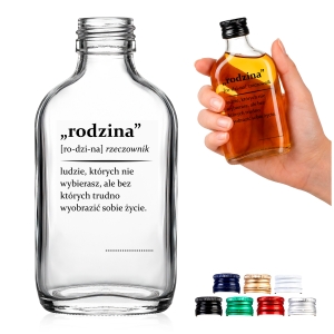 Butelka Piersiówka 100ml z naklejką DEFINICJA RODZINA na prezent, wesele, imprezę rodzinną